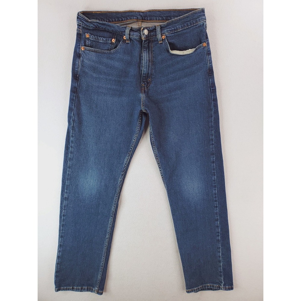 Levis 505 Jeans Mens 34x32 Blue Regular Straight Dark Wash Work Pants Stretch